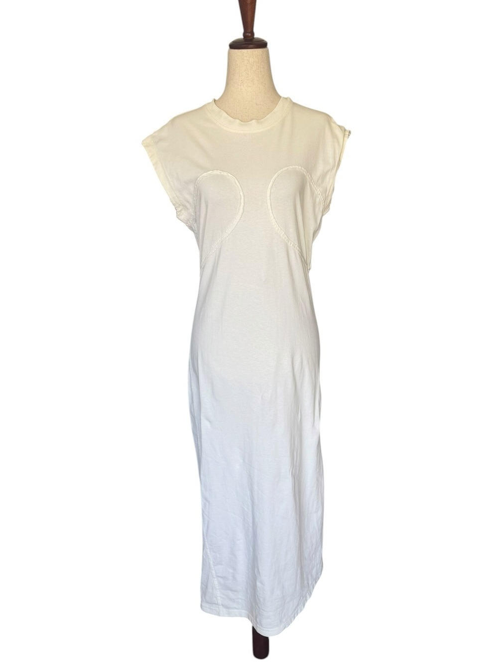 Marc Jacobs Seamed Up Cream Cotton Midi Dress Bust Detail Small